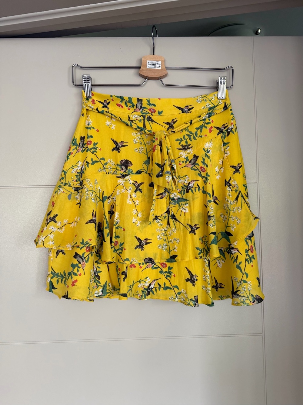 Oasis Hermione Yellow Bird & Floral Wrap Ruffle Skirt – Size 4 - Picture 4 of 8